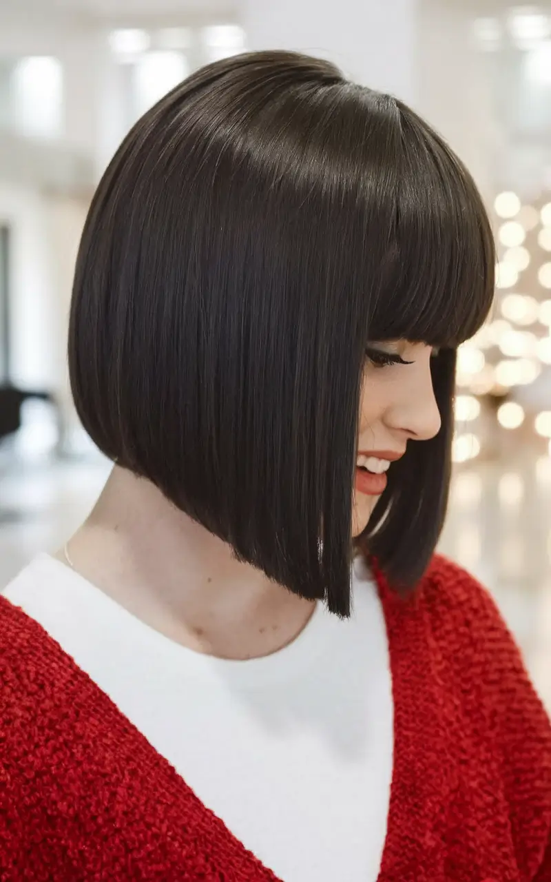 short winter haircuts for women Angled Bob with Fringe