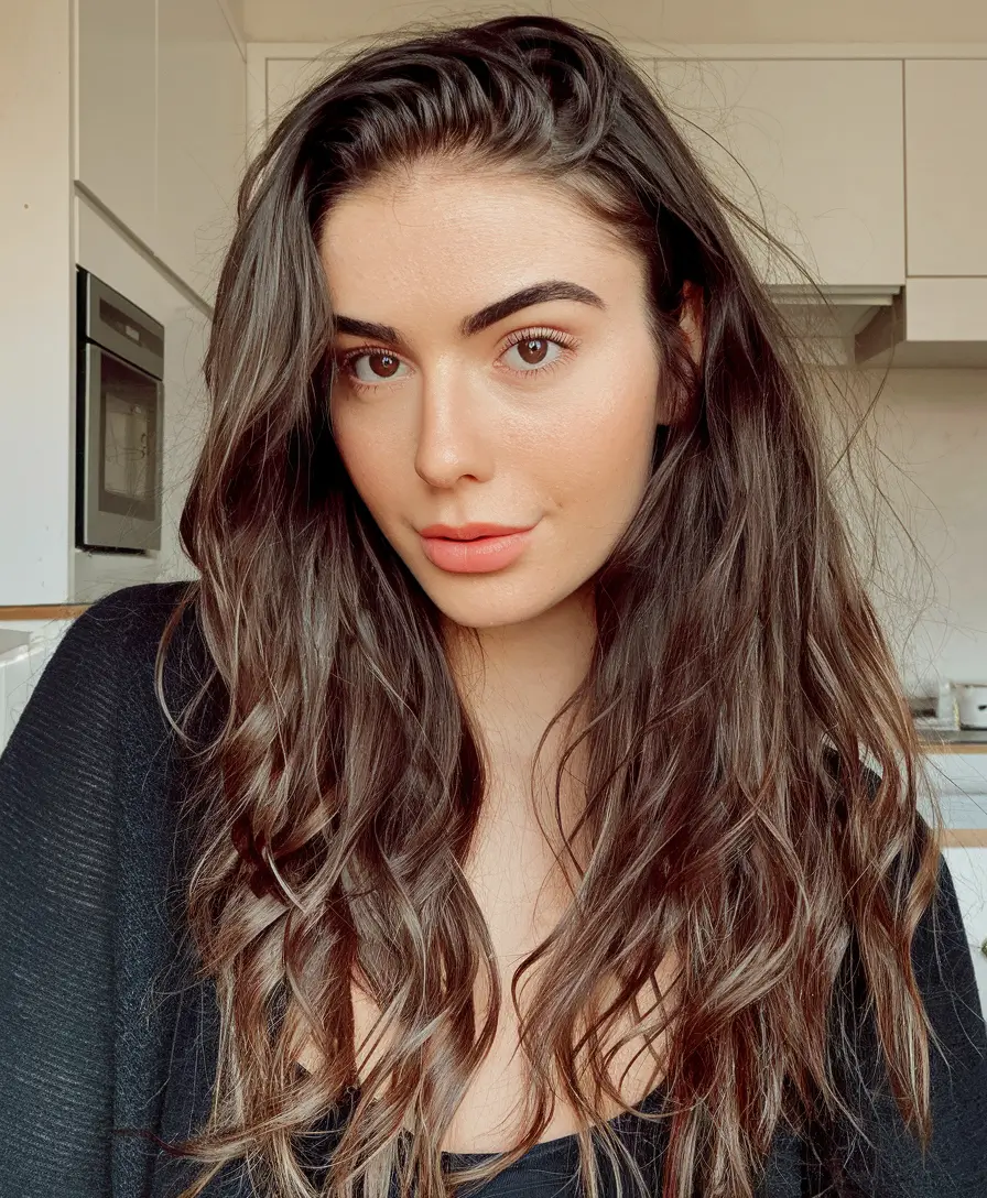 Trendy Brown Hair Colors Winter 2025-2026 Textured Brunette with Natural Waves