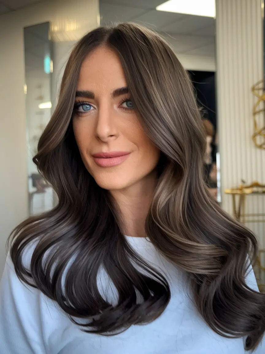 Trendy Brown Hair Colors Winter 2025-2026 Ashy Brunette with Cool Undertones