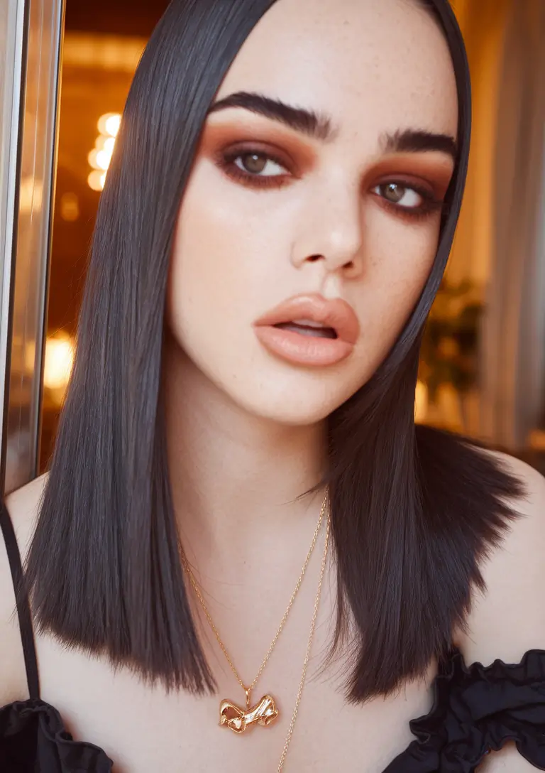 Trendy Brown Hair Colors Winter 2025-2026 Chic Blunt Bob in Dark Chocolate