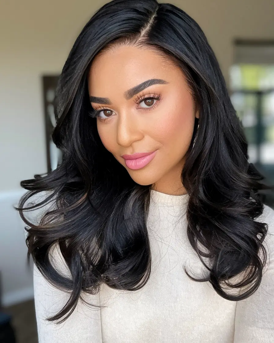 Trendy Brown Hair Colors Winter 2025-2026 Jet Black Waves with Radiant Shine