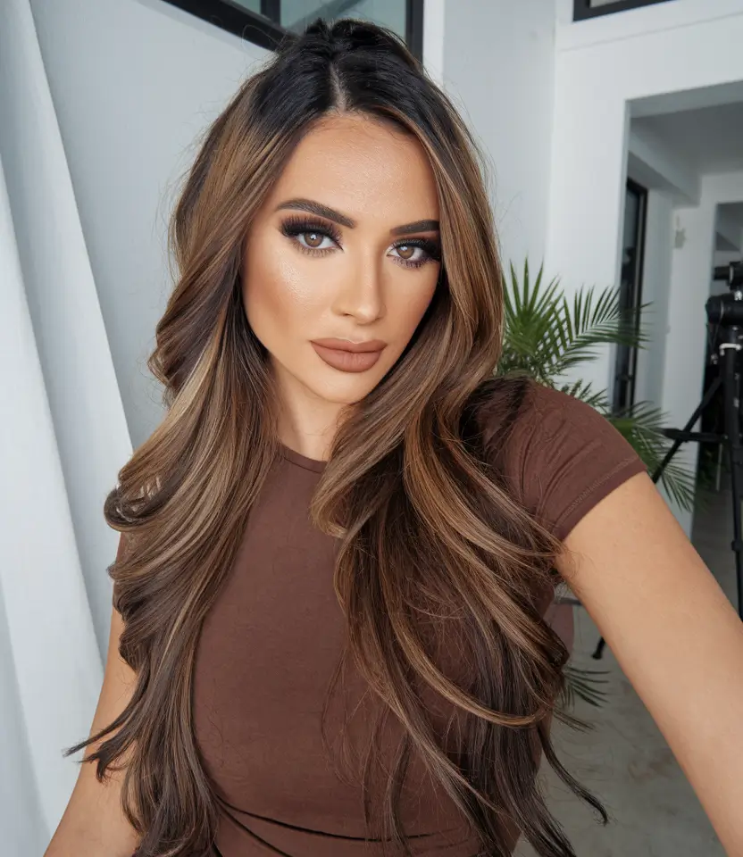 Trendy Brown Hair Colors Winter 2025-2026 Dimensional Balayage Waves