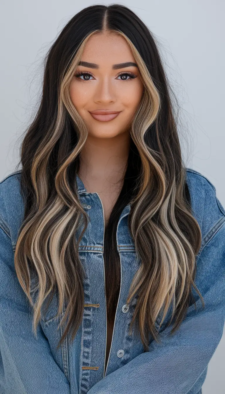 Trendy Brown Hair Colors Winter 2025-2026 High-Contrast Brunette with Bold Highlights