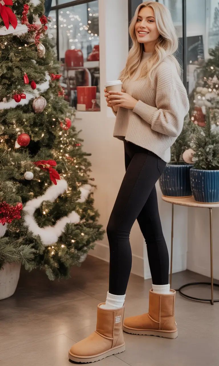 Trendy Uggs Outfit for Winter 2025 - 2026 Festive Comfort by the Tree