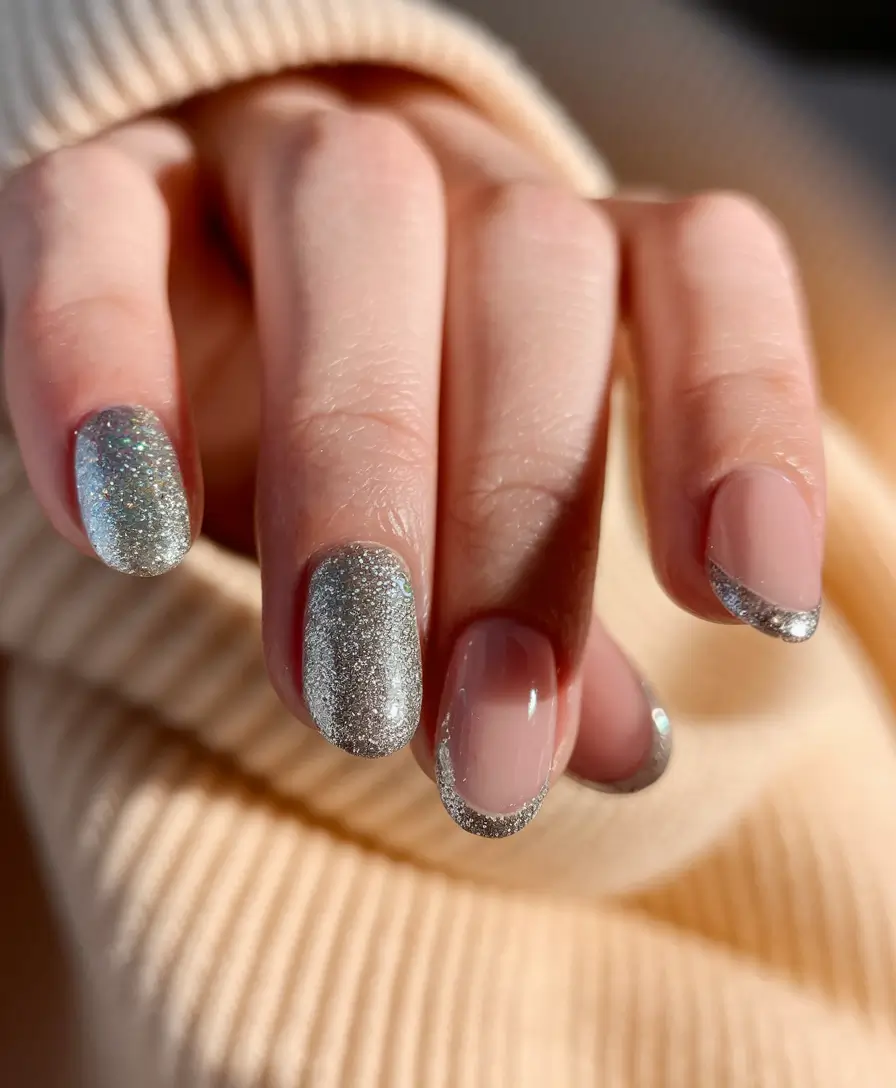 Trendy Winter Dip Nails 2025-2026 Silver Frosted Glam