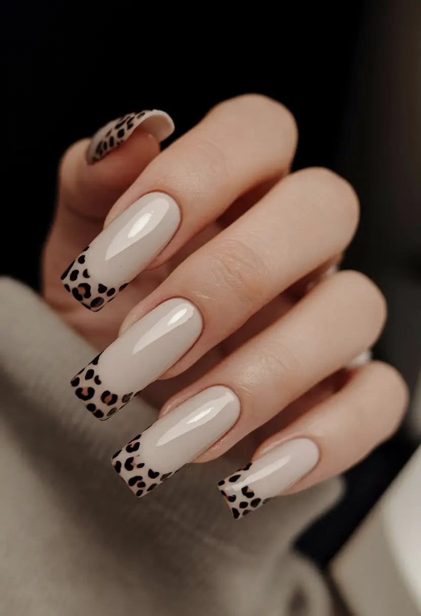 Trendy Winter Dip Nails 2025-2026 Leopard-Tipped French