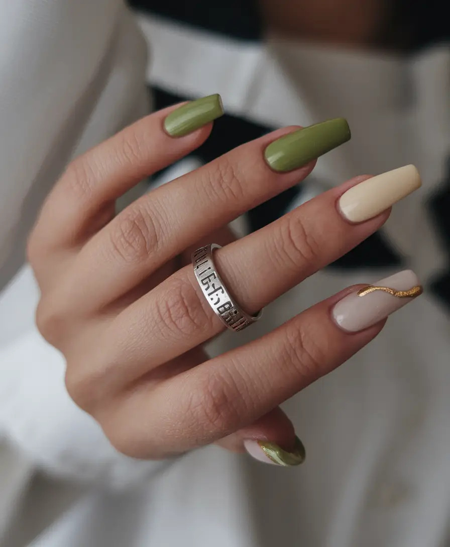 Trendy Winter Dip Nails 2025-2026 Minimalist Green & Nude Harmony