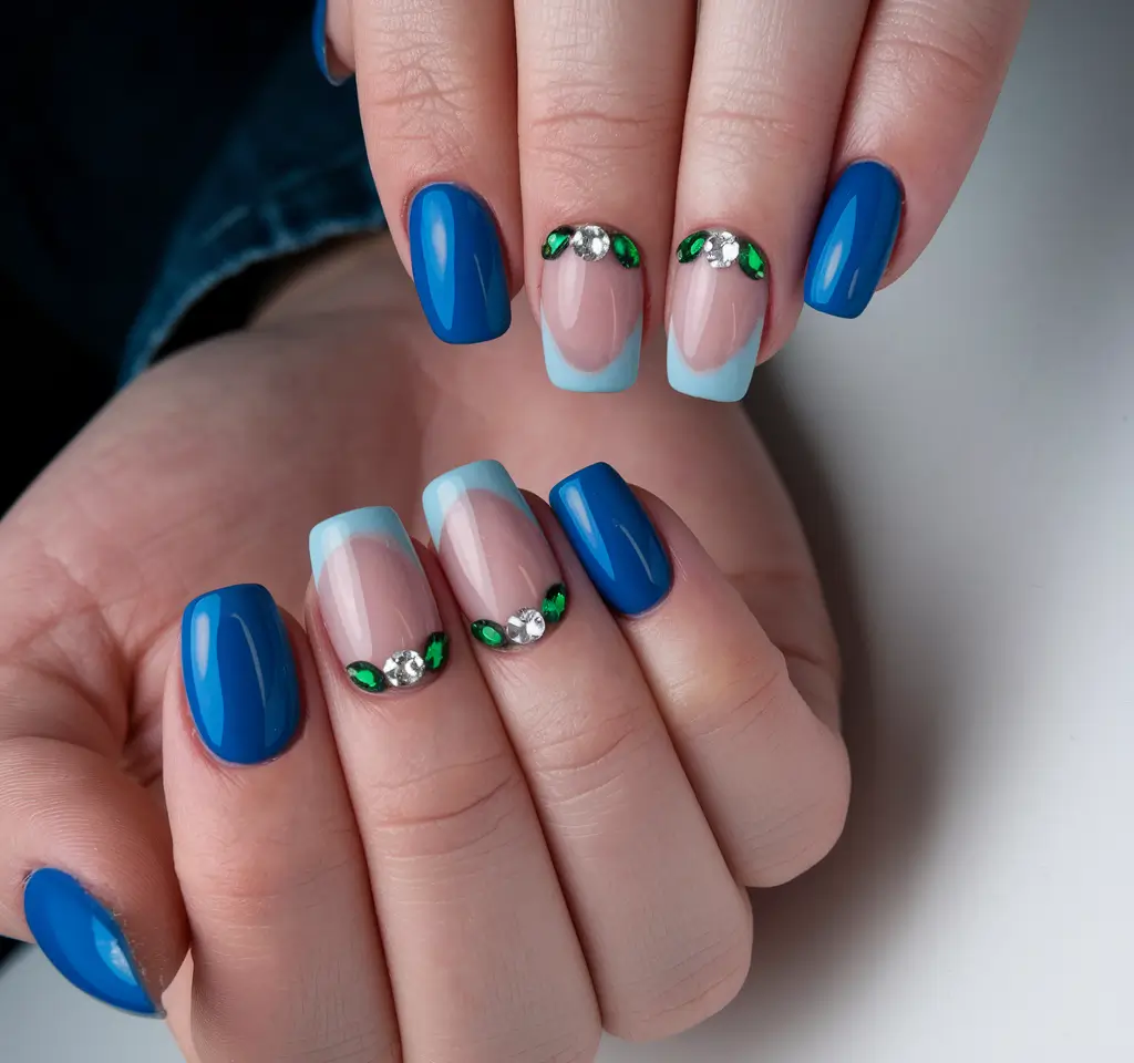Trendy Winter Dip Nails 2025-2026 Royal Blue with Crystal Accents
