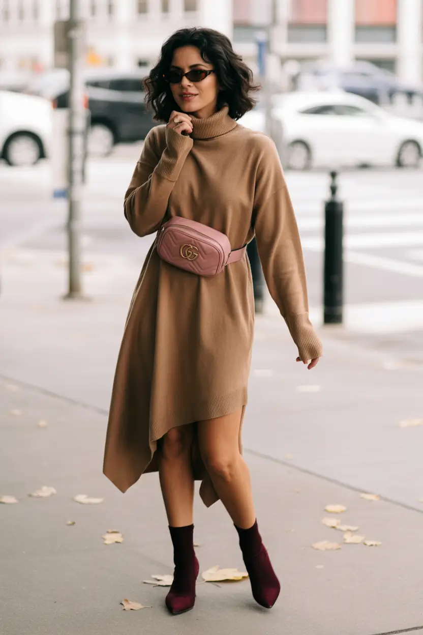 Trendy Winter Outfit Ideas 2025–2026 Sweater Dress with Playful Accents