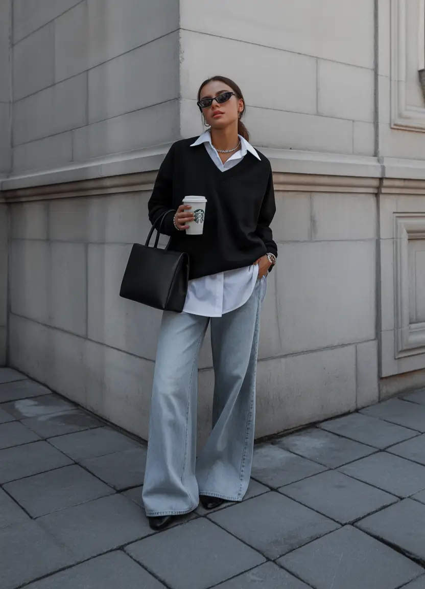 Trendy Winter Outfit Ideas 2025–2026 Relaxed Layers with Wide-Leg Jeans
