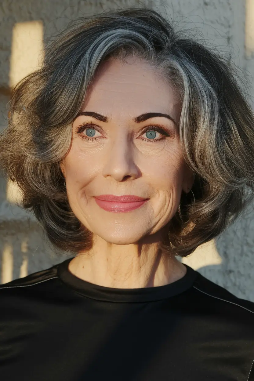 Winter 2025 / 2026 Haircuts for 60+ Women Layered Grey Bob with Tousled Volume