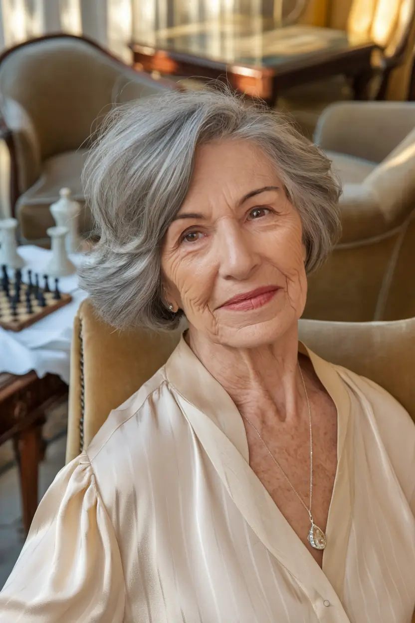 Winter 2025 / 2026 Haircuts for 60+ Women Asymmetrical Side-Swept Layers