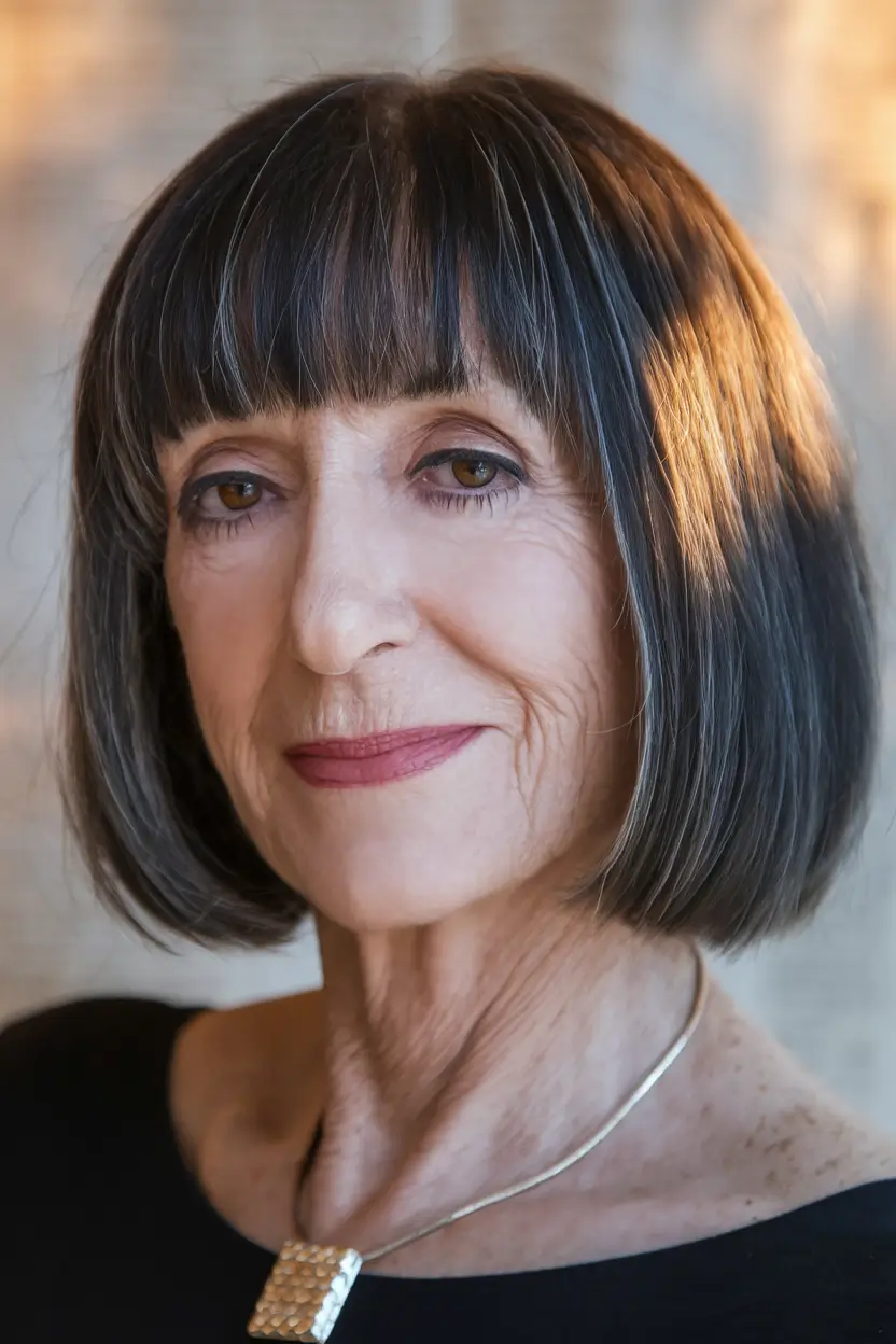 Winter 2025 / 2026 Haircuts for 60+ Women Classic Chin-Length Bob with Fringe