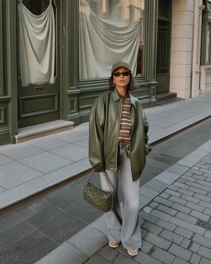 Winter 2025 Trendy Outfit Inspiration Monochrome Green Street Style