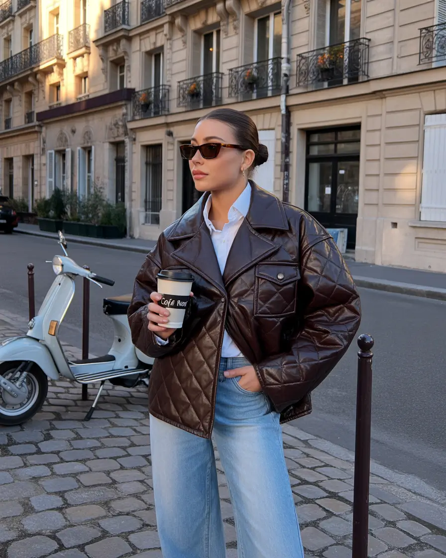 Winter 2025 Trendy Outfit Inspiration Chocolate Quilted Jacket