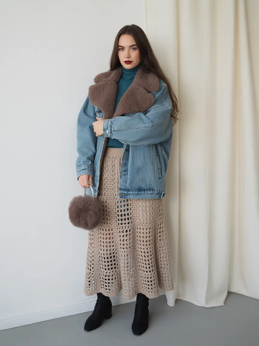 Winter 2025 Trendy Outfit Inspiration Cozy Knit Meets Oversized Denim
