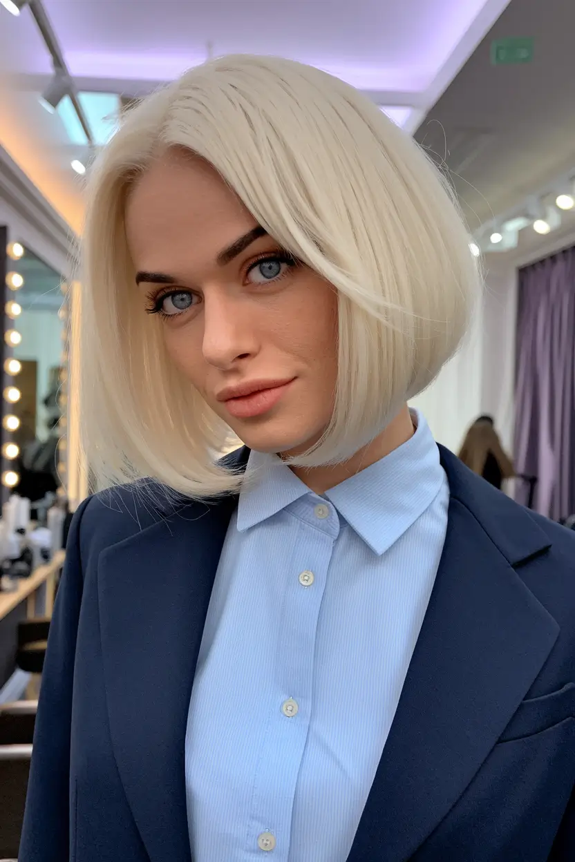 winter bob haircuts ideas 2025 2026 Cool Platinum Business Bob