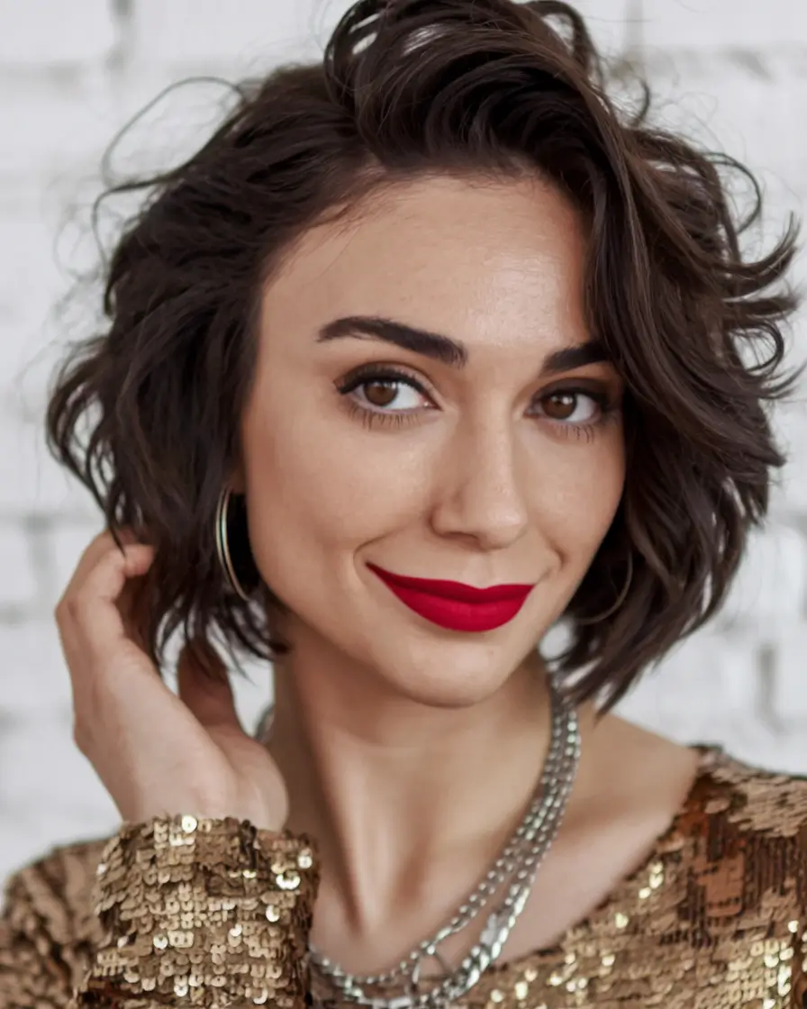 winter bob haircuts ideas 2025 2026 Voluminous Waves with Sparkle