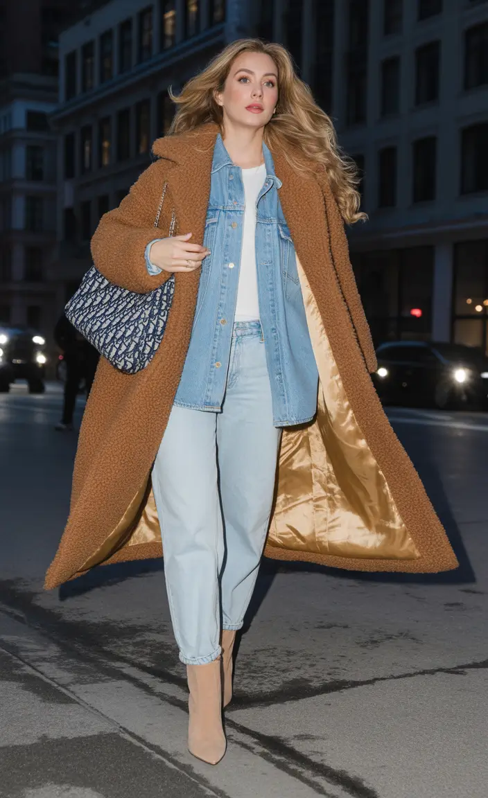 Winter Fashion Outfits 2025 / 2026 Trends Guide Double Denim with a Teddy Twist