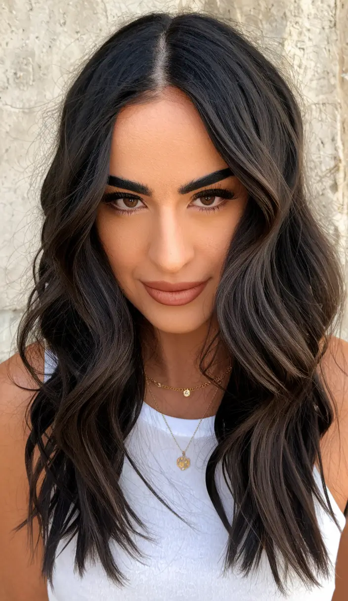Winter Hair Colors 2025-2026 for Brunettes Textured Dark Brunette Waves