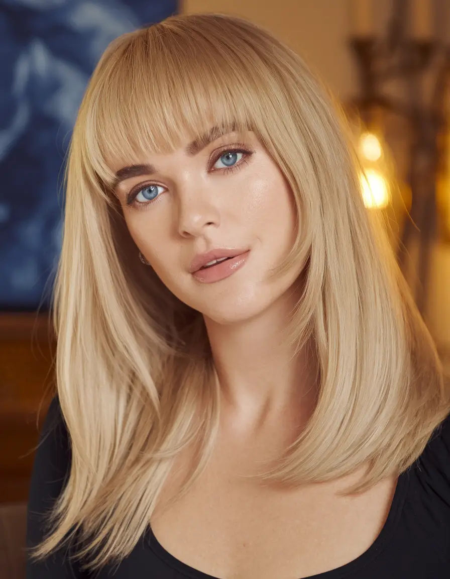 Winter Haircuts 2025–2026 Trends & Styles Golden Medium With Full Fringe