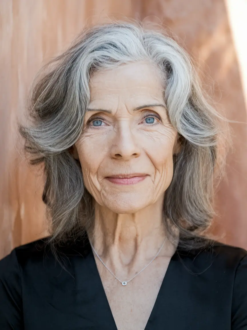 winter haircuts for women over 50 ideas 2025 / 2026 Soft Silver Mid-Length Layers