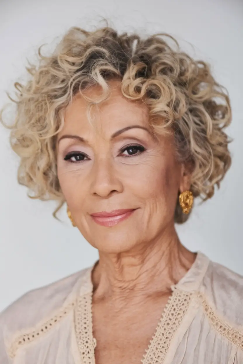winter haircuts for women over 50 ideas 2025 / 2026 Golden Blonde Short Curly Style
