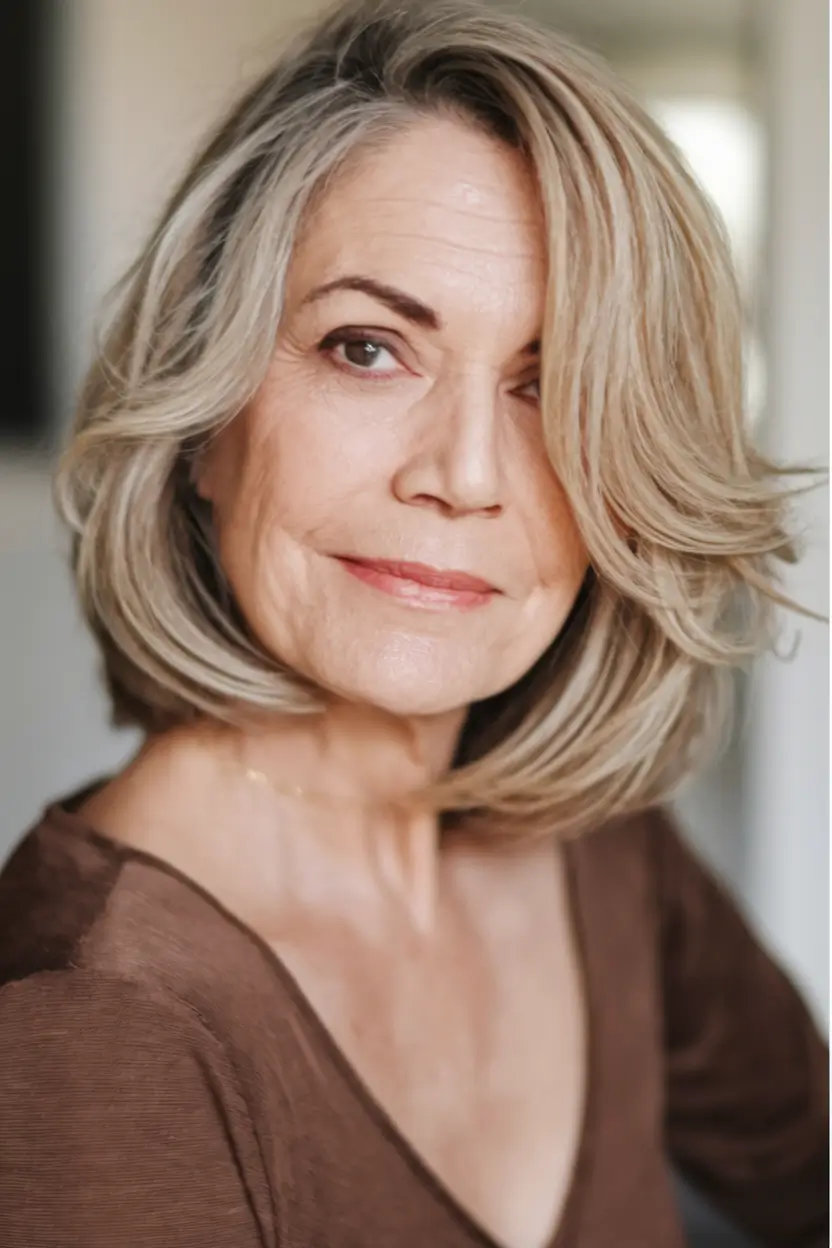 winter haircuts for women over 50 ideas 2025 / 2026 Layered Long Bob with Side Part