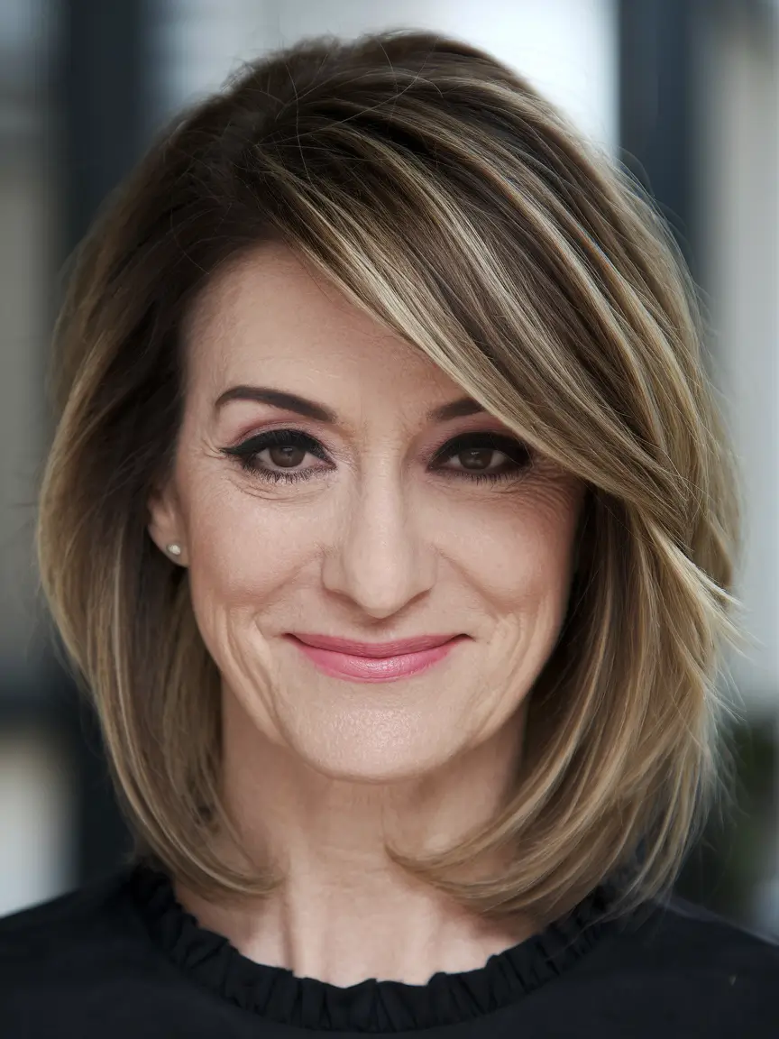 winter haircuts for women over 50 ideas 2025 / 2026 Polished Shoulder-Length with Blonde Highlights