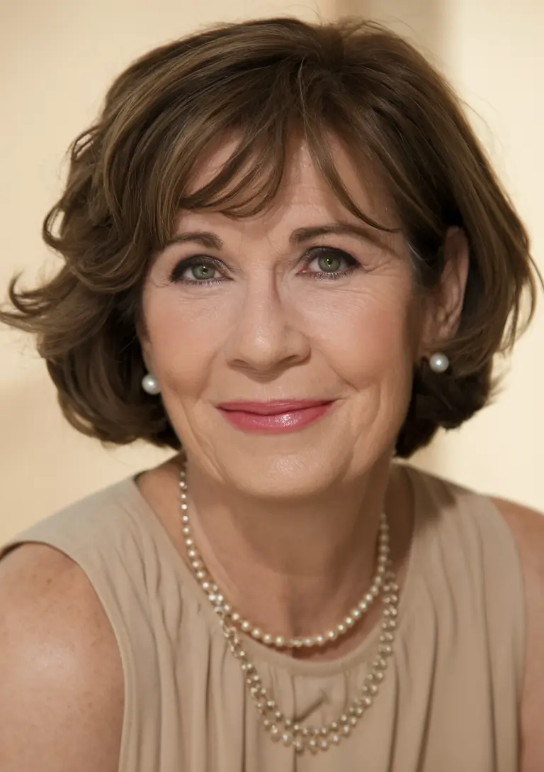 winter haircuts for women over 50 ideas 2025 / 2026 Soft Curly Bob with Bangs