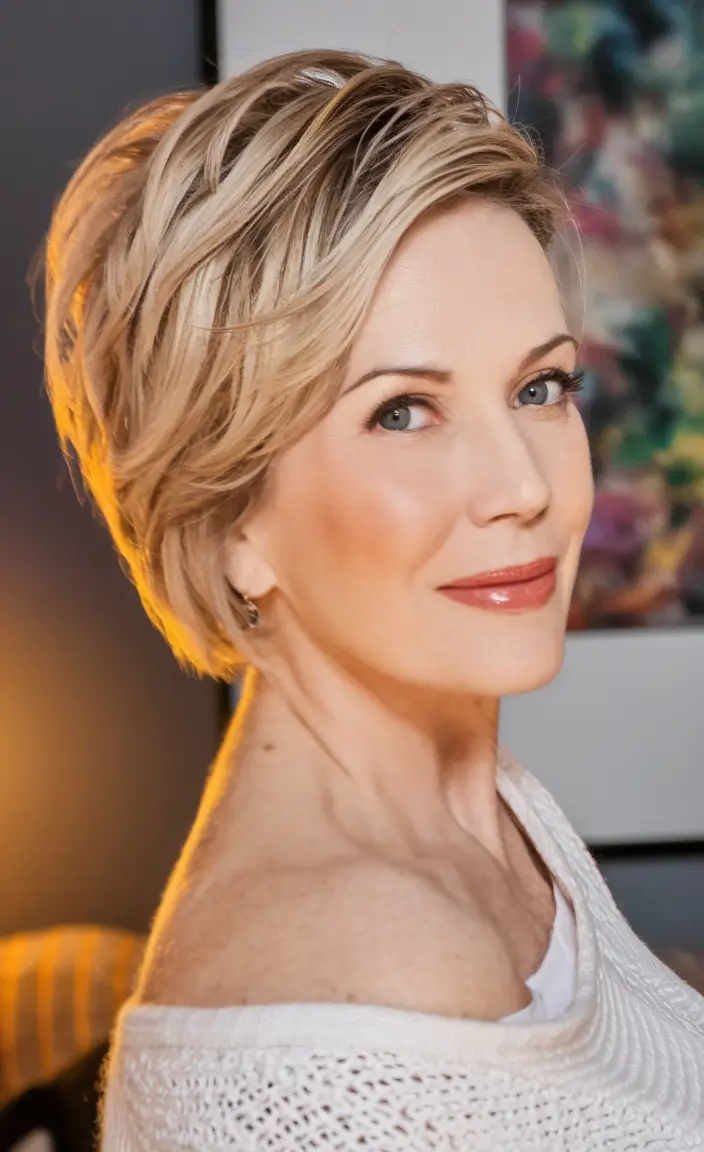 winter haircuts for women over 50 ideas 2025 / 2026 Chic Short Blonde Pixie