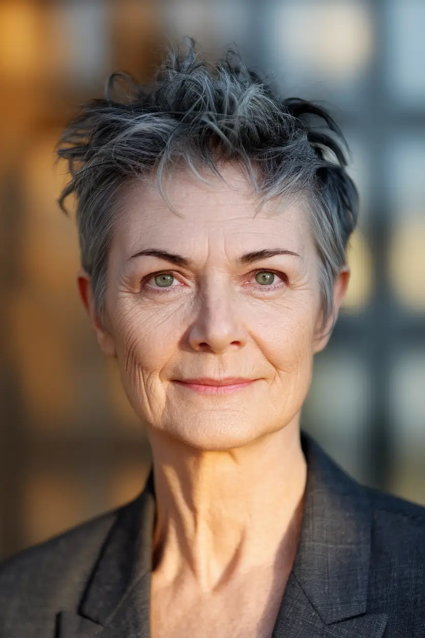 winter haircuts for women over 50 ideas 2025 / 2026 Edgy Textured Short Pixie
