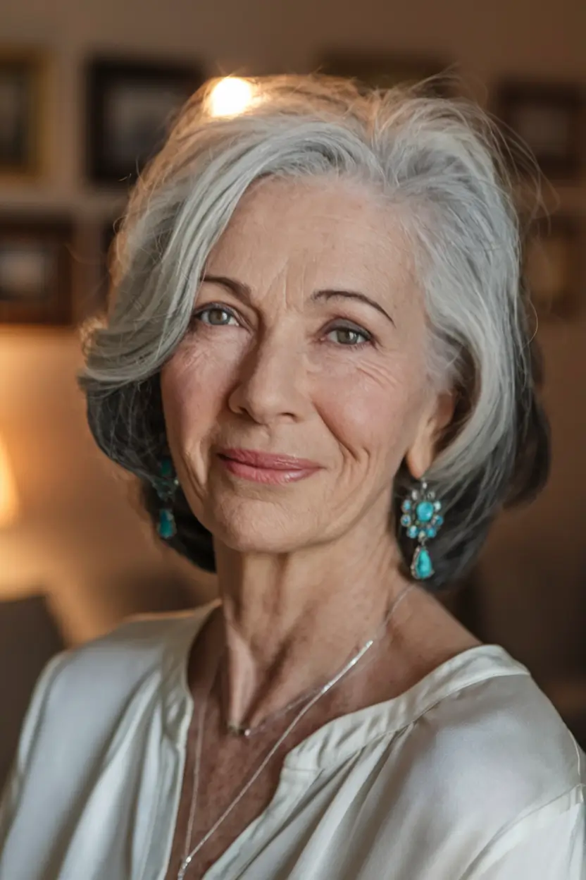 winter haircuts for women over 50 ideas 2025 / 2026 Classic Mid-Length with Silver Contrast