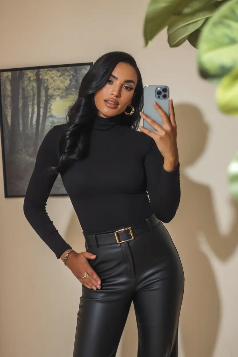 Winter Office Outfits 2025 / 2026 Style Guide All-Black with Leather Accents