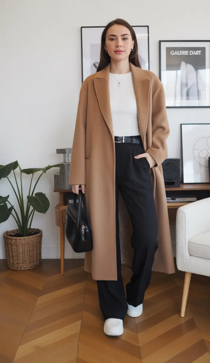Winter Office Outfits 2025 / 2026 Style Guide Relaxed Camel & Sneakers