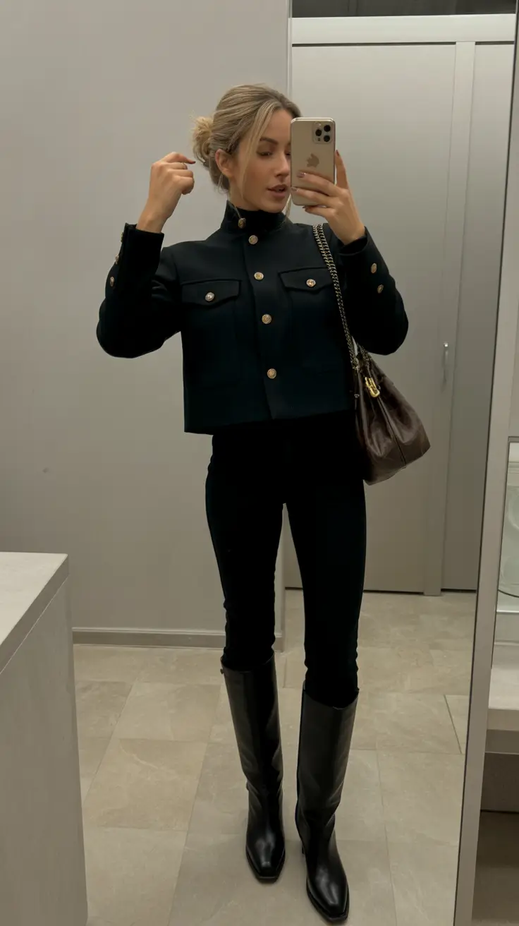 Winter Office Outfits 2025 / 2026 Style Guide Sharp Monochrome with Military Touch