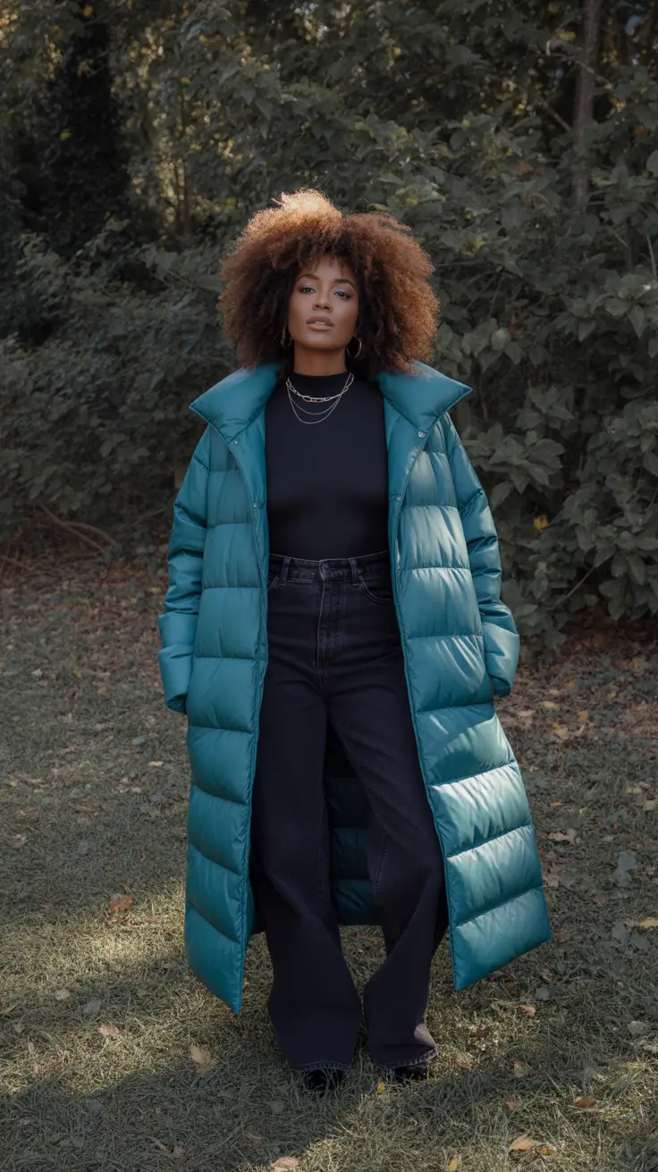winter outfits blackgirl 2025 - 2026 Bold Puffer in Jewel-Toned Teal