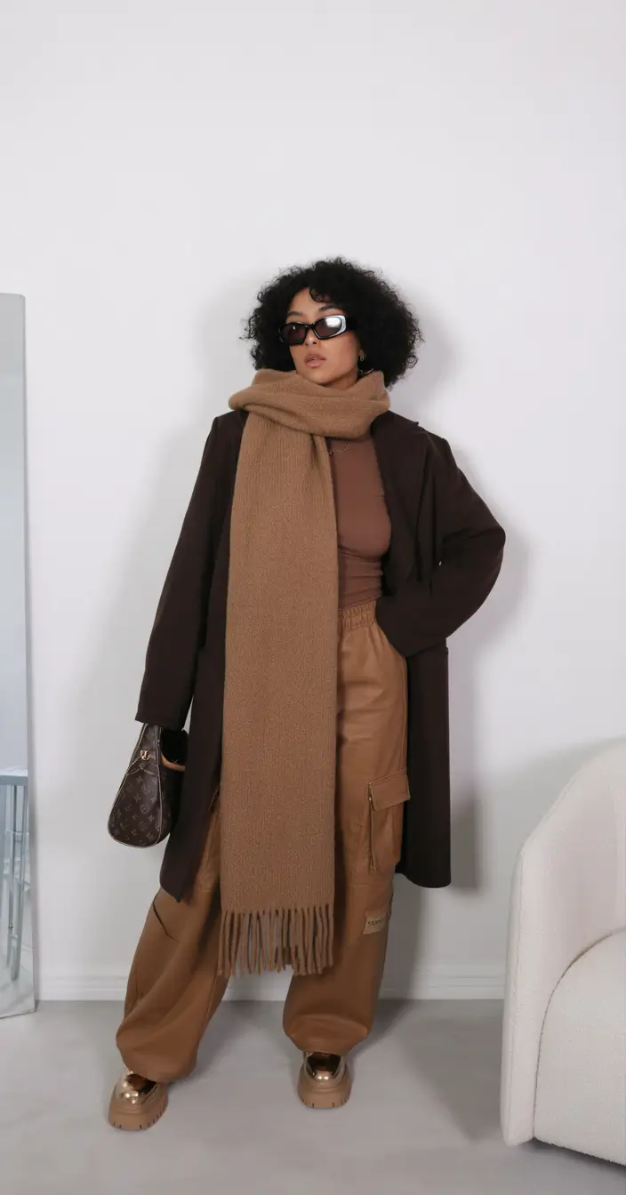 winter outfits blackgirl 2025 - 2026 Rich Neutrals with Oversized Scarf Energy