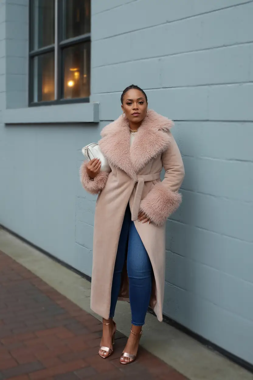 winter outfits blackgirl 2025 - 2026 Soft Glam in Blush Fur Trim