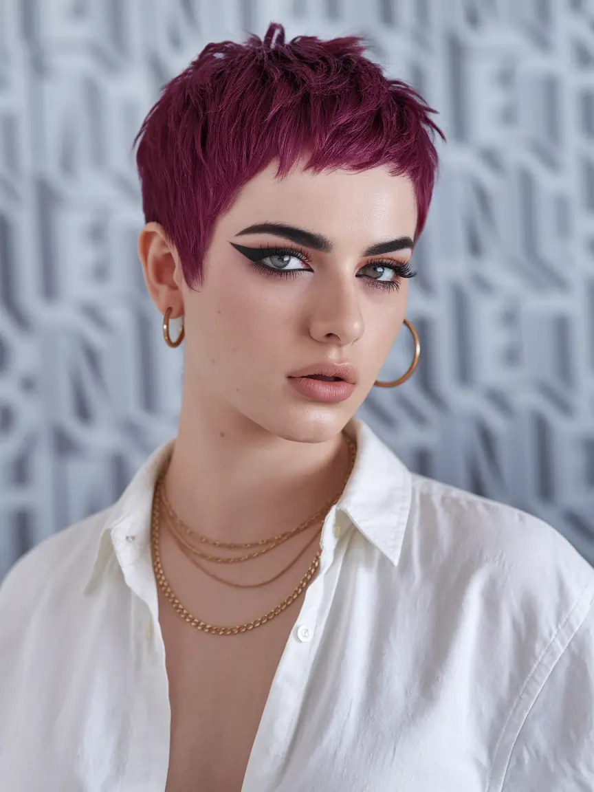 Winter Pixie Haircuts 2025-2026 Trends Berry Pixie with Bold Color Impact