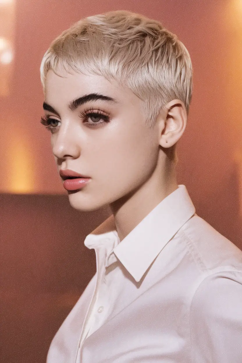 Winter Pixie Haircuts 2025-2026 Trends Icy Blonde Pixie with Sleek Finish
