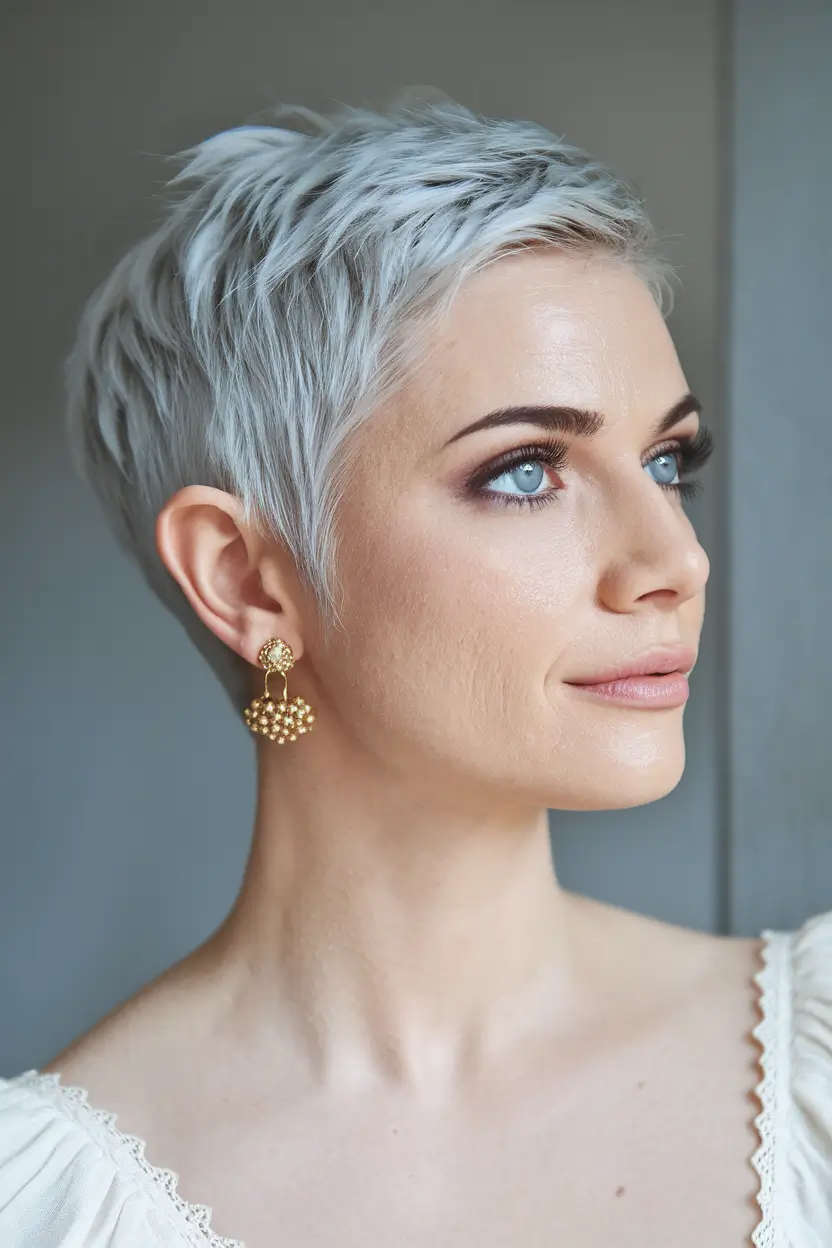 Winter Pixie Haircuts 2025-2026 Trends Frosted Silver Pixie with Soft Texture