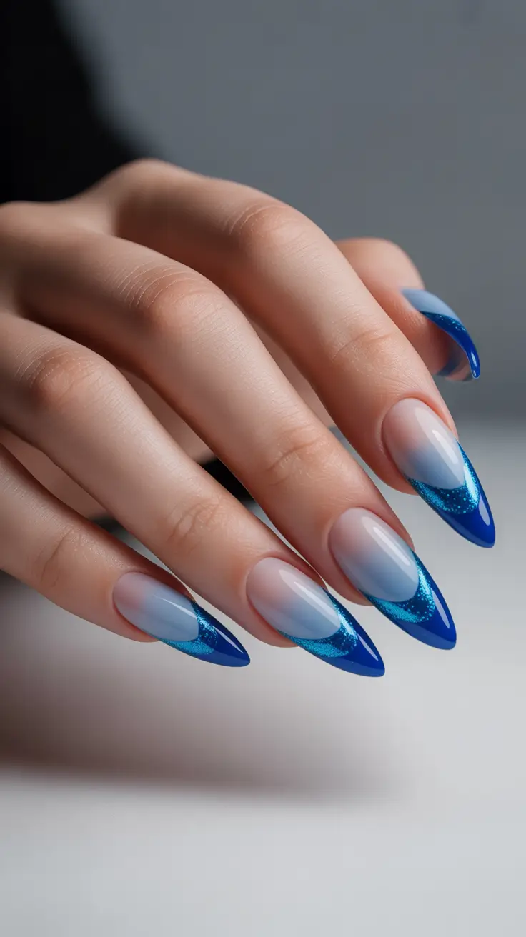 Acrylic Nail Trends Winter 2025-2026 Electric Blue French