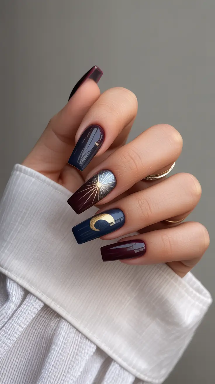 Acrylic Nail Trends Winter 2025-2026 Celestial Midnight