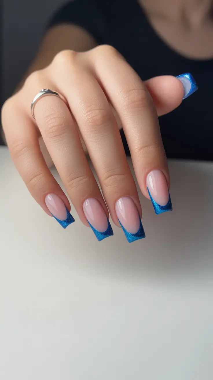 Acrylic Nail Trends Winter 2025-2026 Blue French Glow