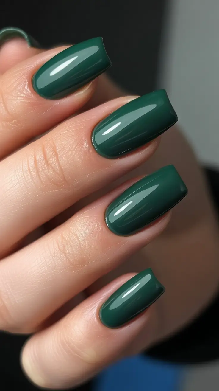 Acrylic Nail Trends Winter 2025-2026 Forest Green Classic