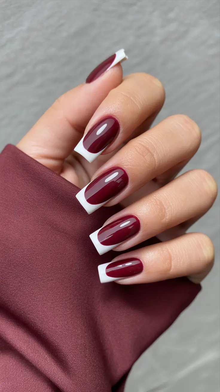 Acrylic Nail Trends Winter 2025-2026 Burgundy French Contrast