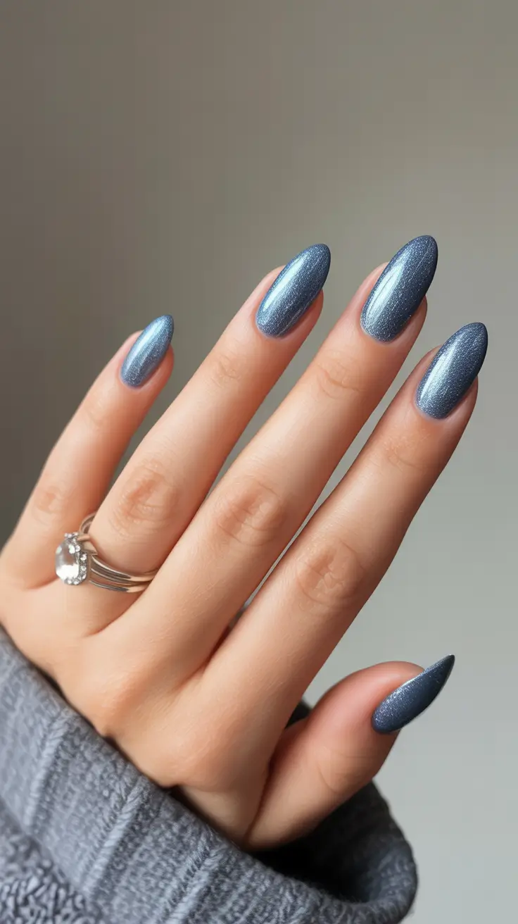 Acrylic Nail Trends Winter 2025-2026 Icy Metallic Blue