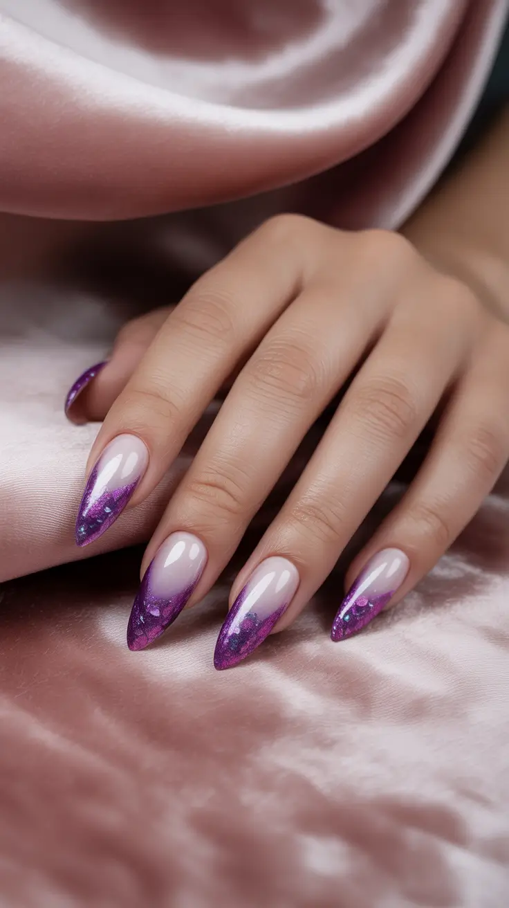 Acrylic Nail Trends Winter 2025-2026 Galaxy-Inspired Purple Fade