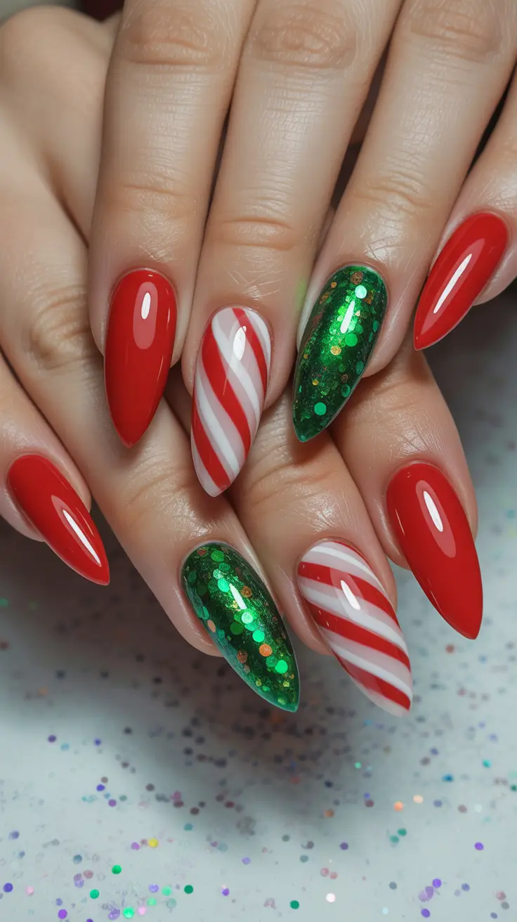 Best Christmas Tree Nails 2025 Classic Red and Green Candy Spark
